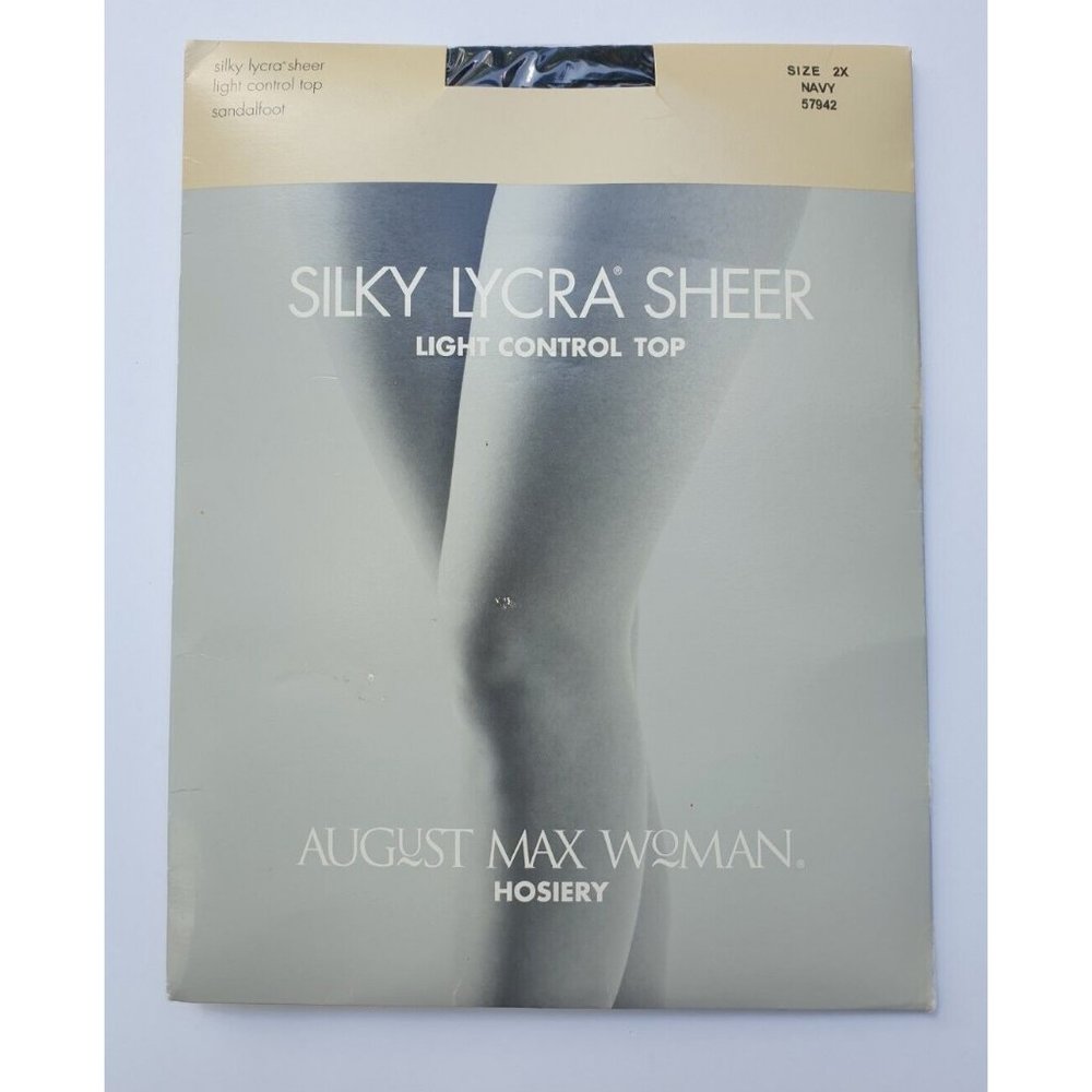 August Max Hosiery Silky Lycra Sheer Light Control Top Stockings Size 2X Navy